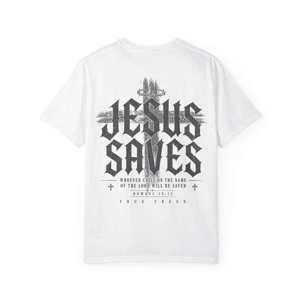 Jesus Saves T-shirt | Religious Cross Typography, Christian Streetwear Tee