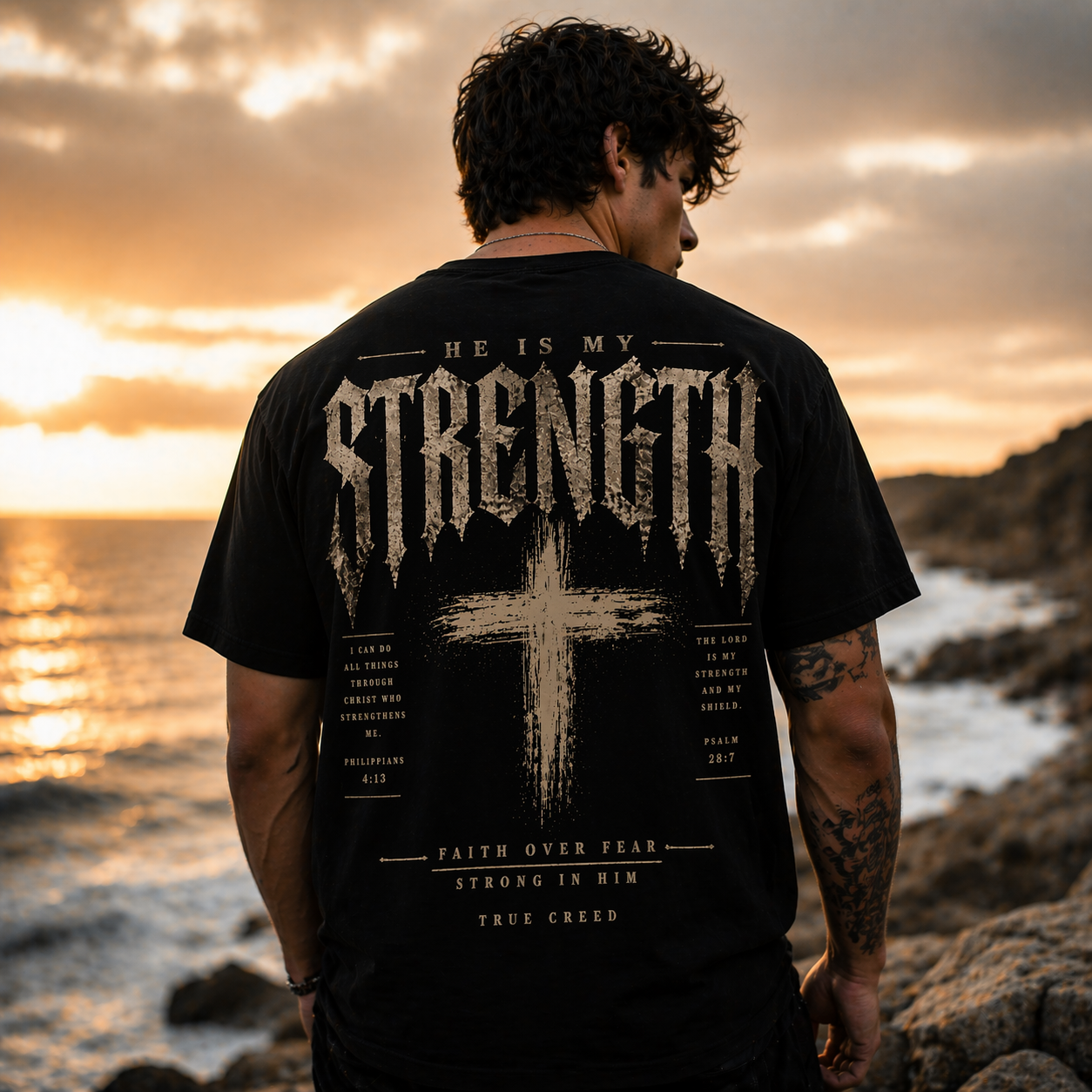 He Is My Strength cross Streetwear shirt | Christian Cotton T-Shirt