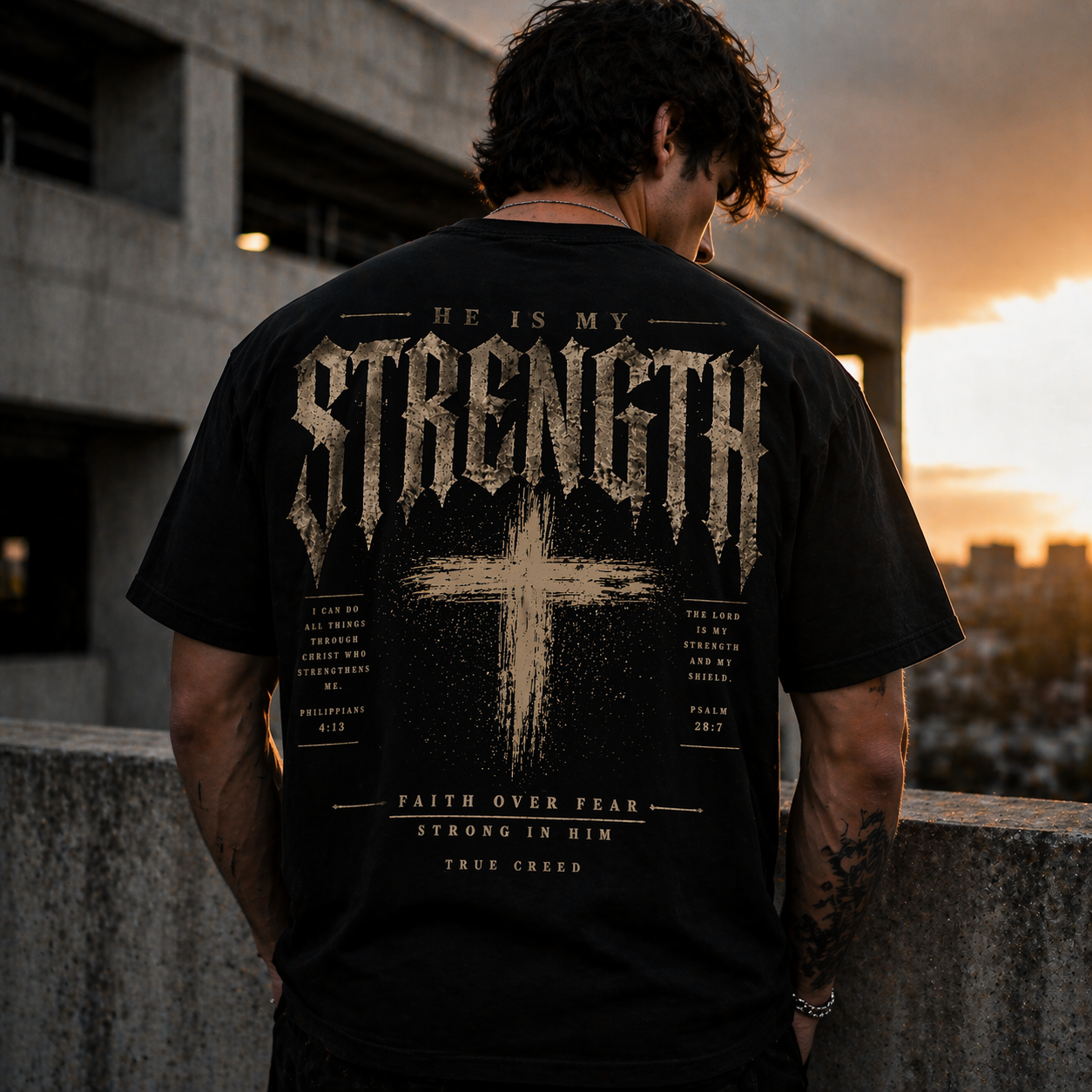 He Is My Strength cross Streetwear shirt | Christian Cotton T-Shirt