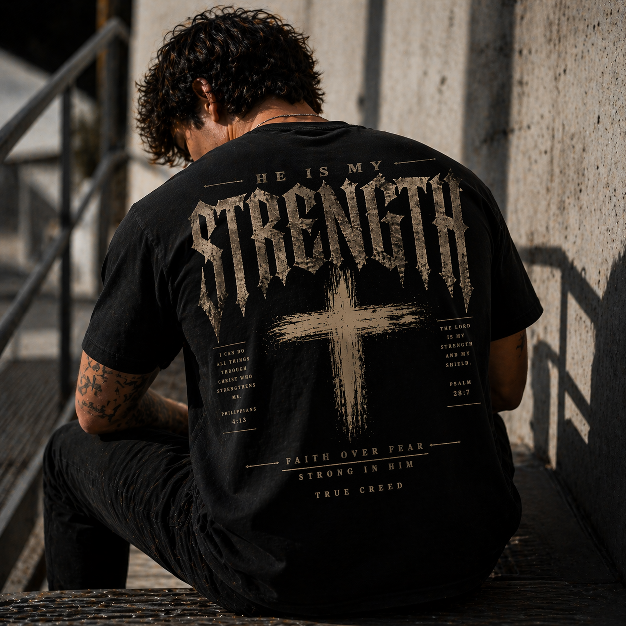 He Is My Strength cross Streetwear shirt | Christian Cotton T-Shirt