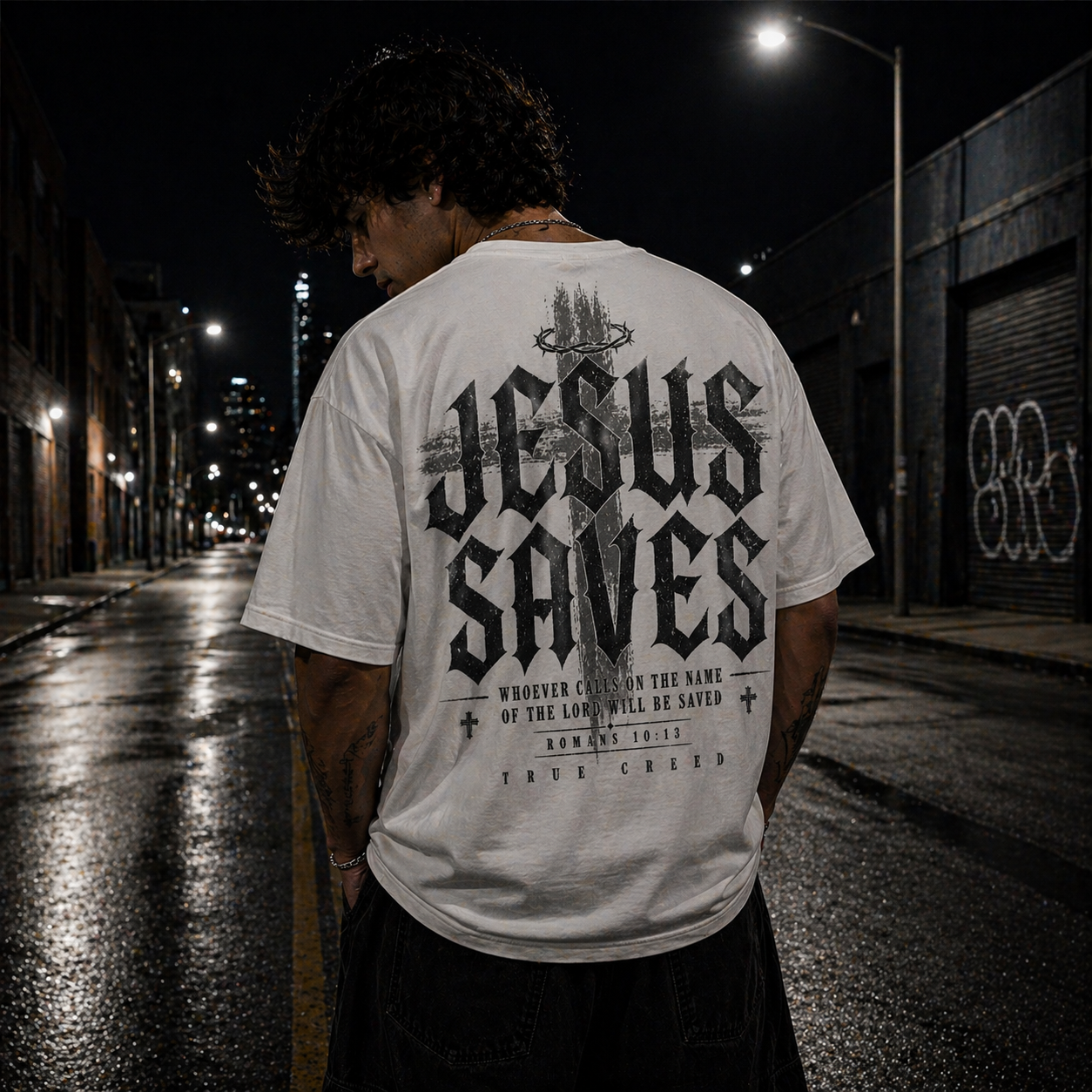 Jesus Saves T-shirt | Religious Cross Typography, Christian Streetwear Tee