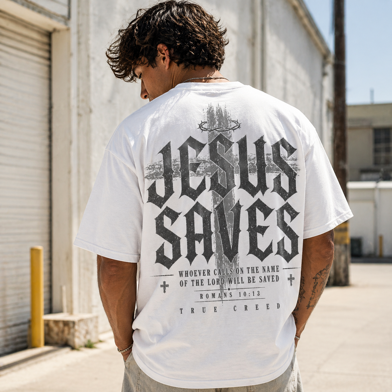 Jesus Saves T-shirt | Religious Cross Typography, Christian Streetwear Tee