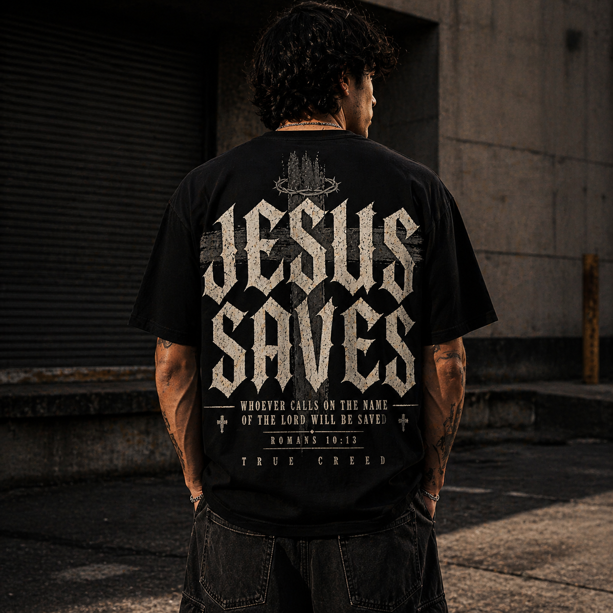 Jesus Saves T-shirt | Religious Cross Typography, Christian Streetwear Tee