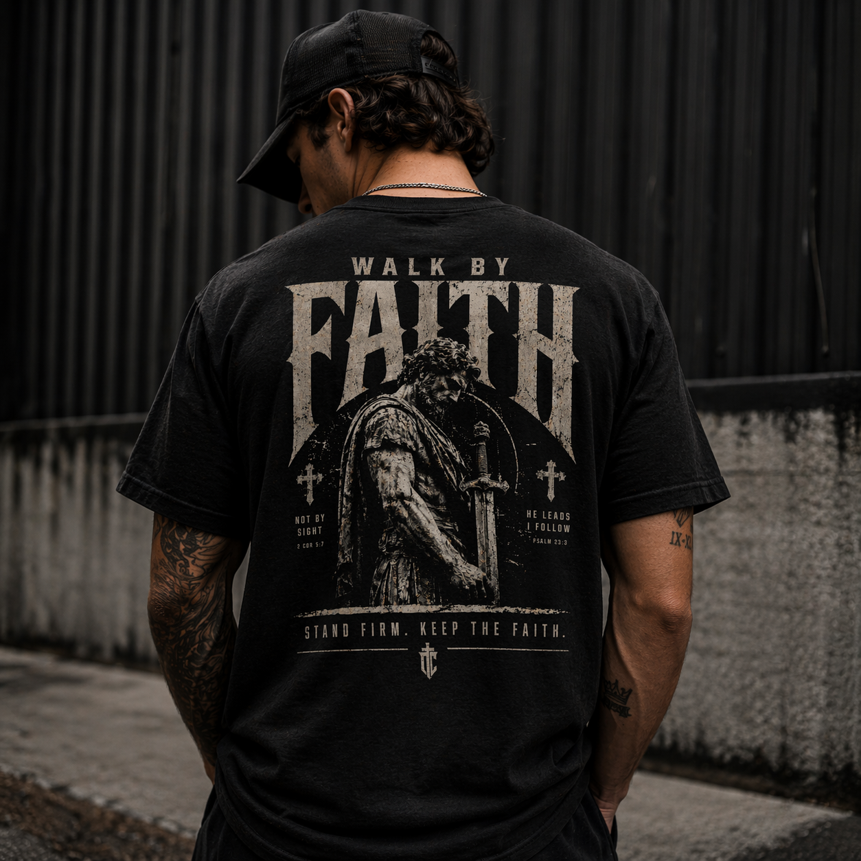 Walk By Faith T-shirt | Prayerful Warrior Graphic, Christian Faith Streetwear Tee