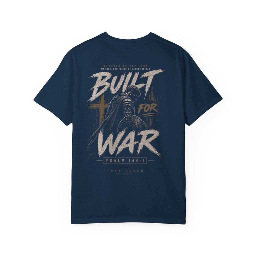 Blessed be the Lord Built for War Streetwear T-Shirt | Psalm 144:1 Christian Army Cross Design